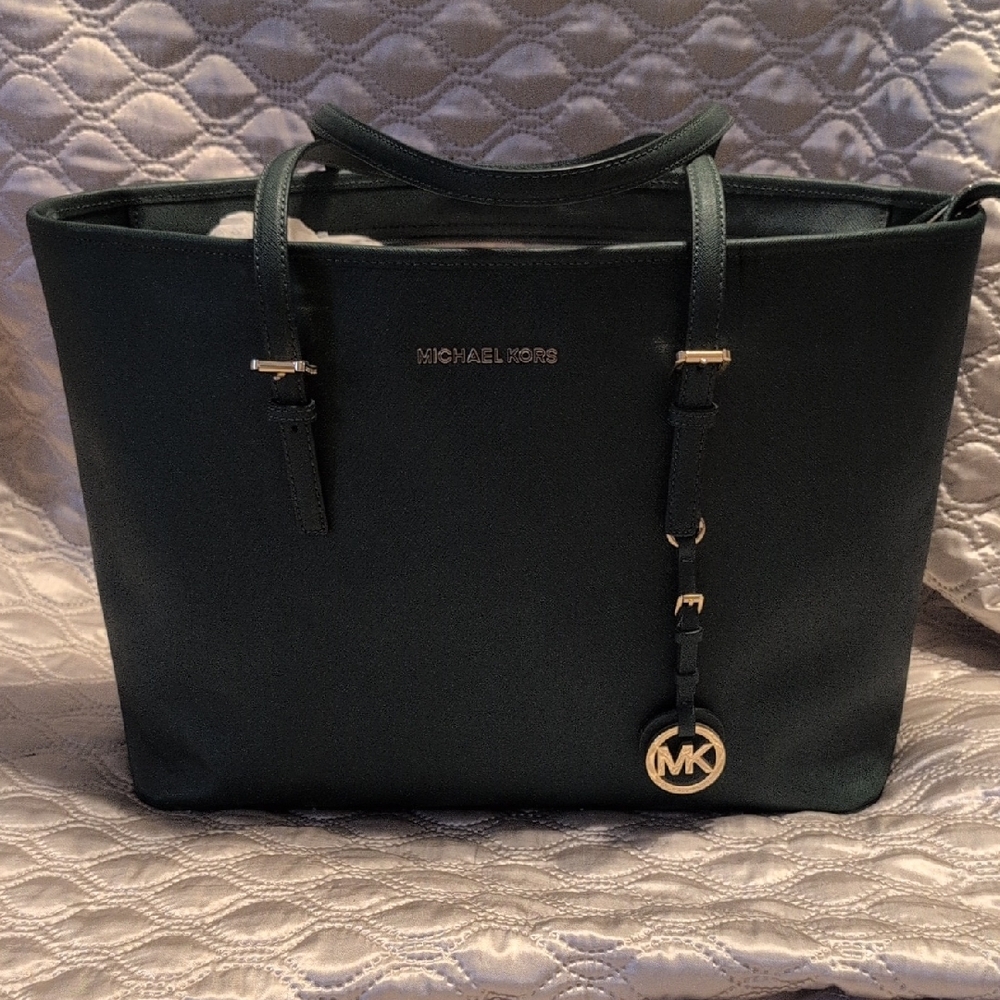 Michael Kors Large Race Car Green Tote Bag with Gold Accents